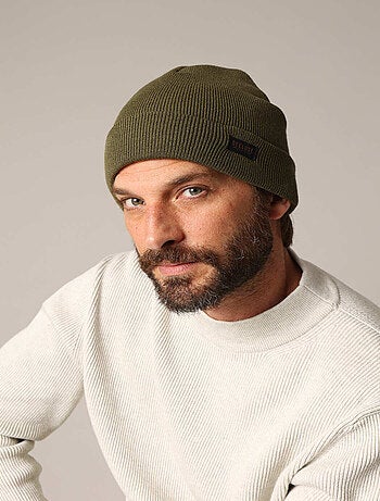 Bonnet côtelé homme à revers avec patch logo 'Deeluxe'