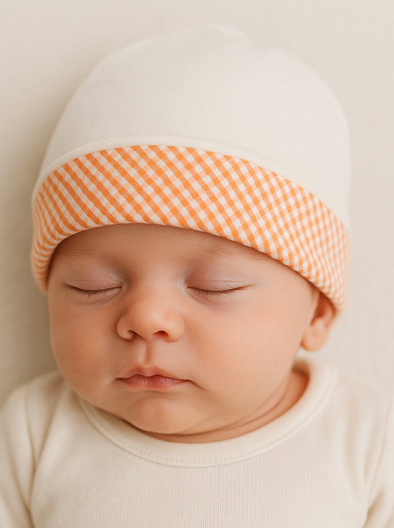 Bonnet de Naissance en Coton Bio Orange - Kiabi