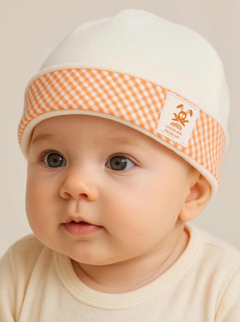 Bonnet de Naissance en Coton Bio Orange - Kiabi