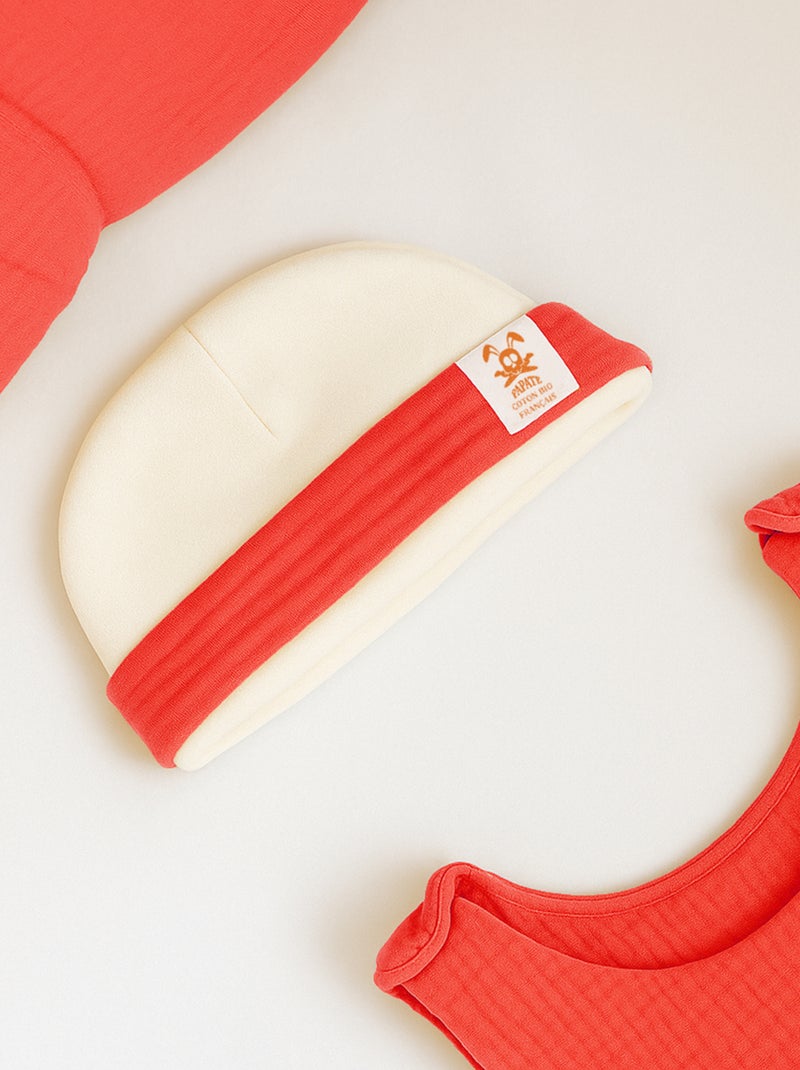 Bonnet de Naissance en Coton Bio Rouge - Kiabi
