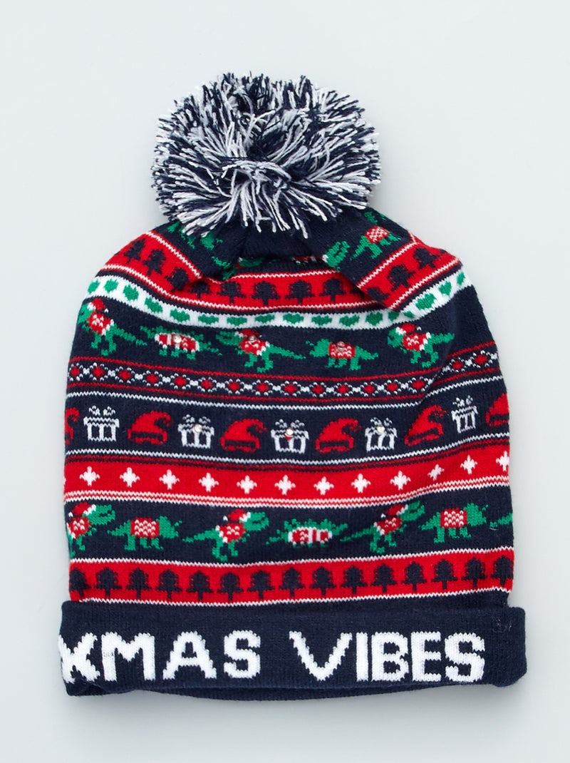 Bonnet de noël avec led et pompons Bleu - Kiabi