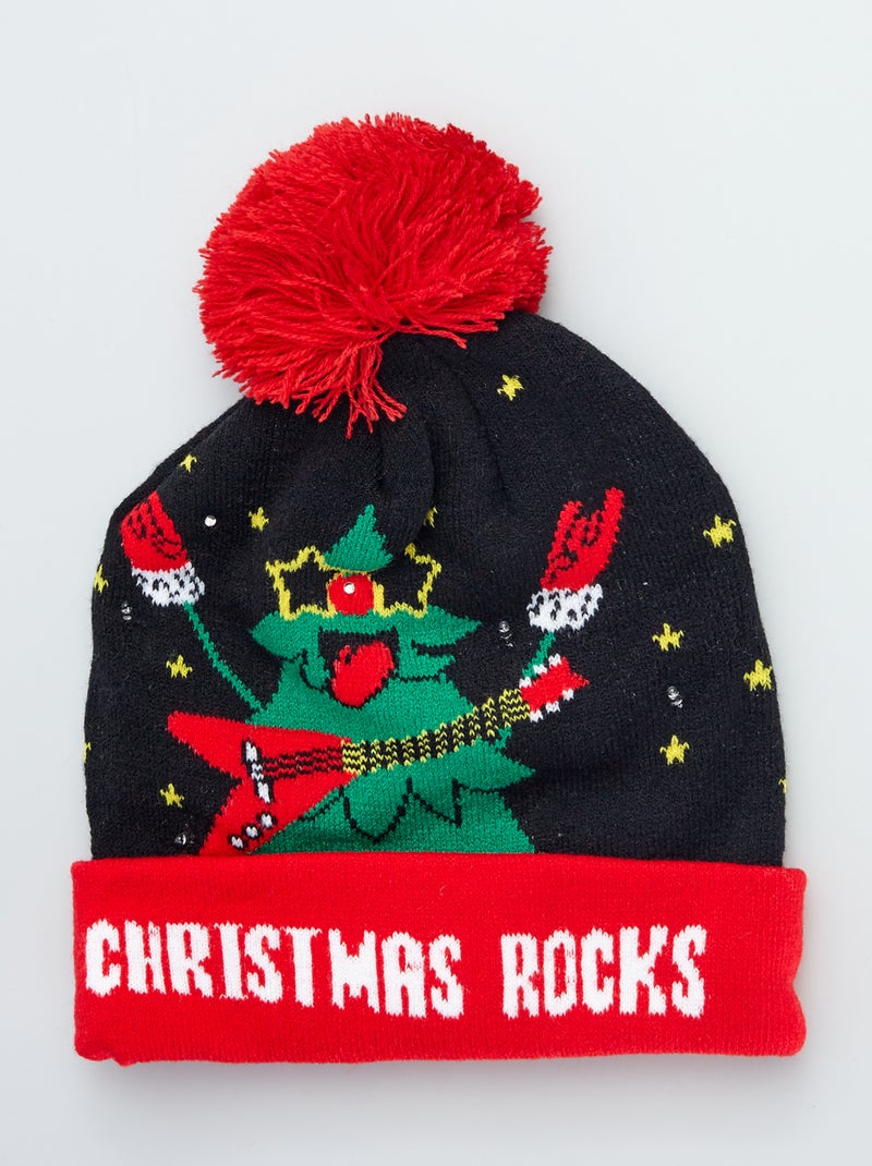 Bonnet de noël avec led et pompons Noir - Kiabi