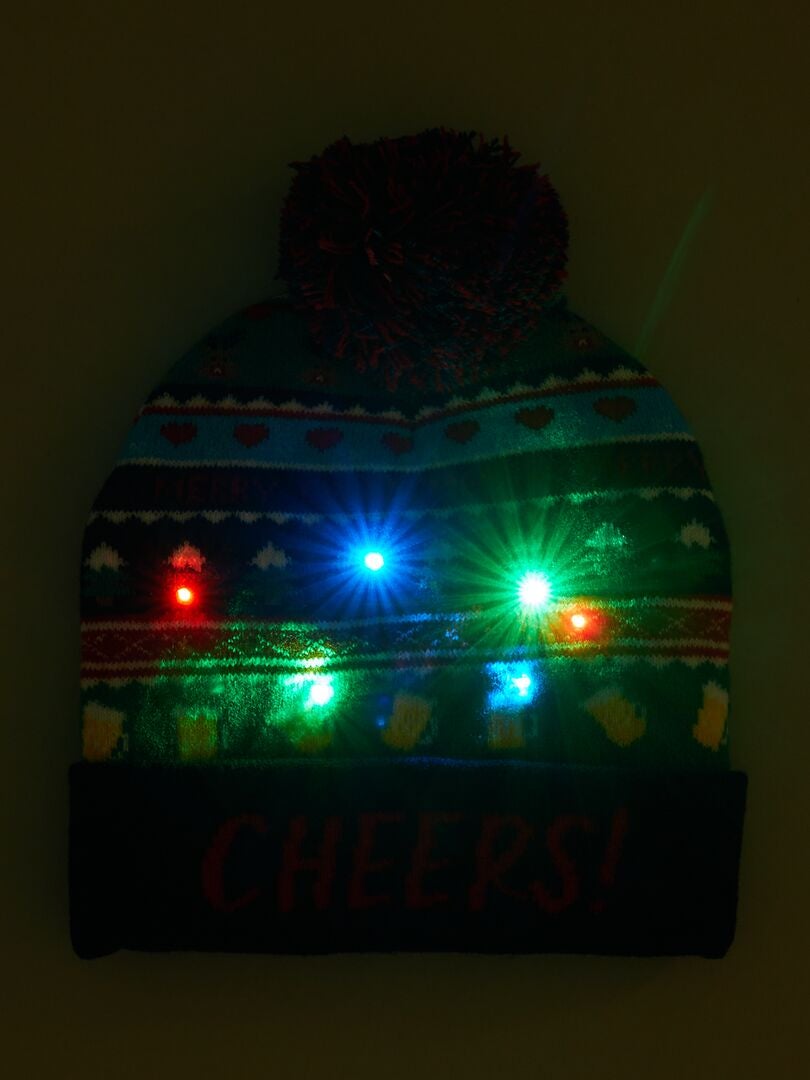 Bonnet de Noël avec pompon et lumières - Vert/rouge - Kiabi - 9.00€