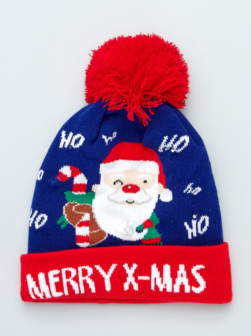 Bonnet de noël lumineux bleu - Kiabi
