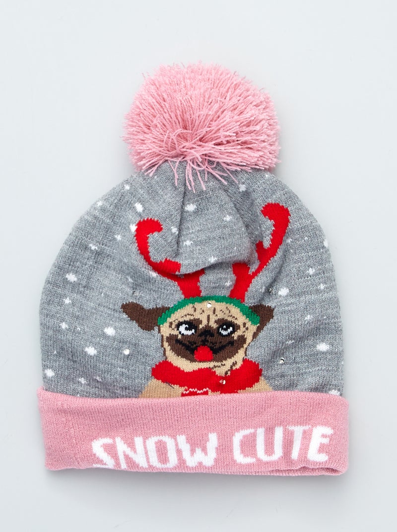 Bonnet de noël lumineux gris - Kiabi
