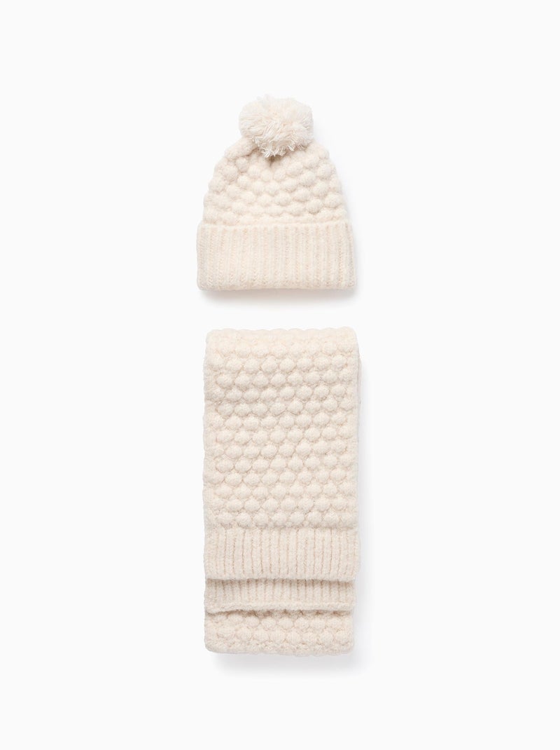 Bonnet + Écharpe Texturée Blanc - Kiabi