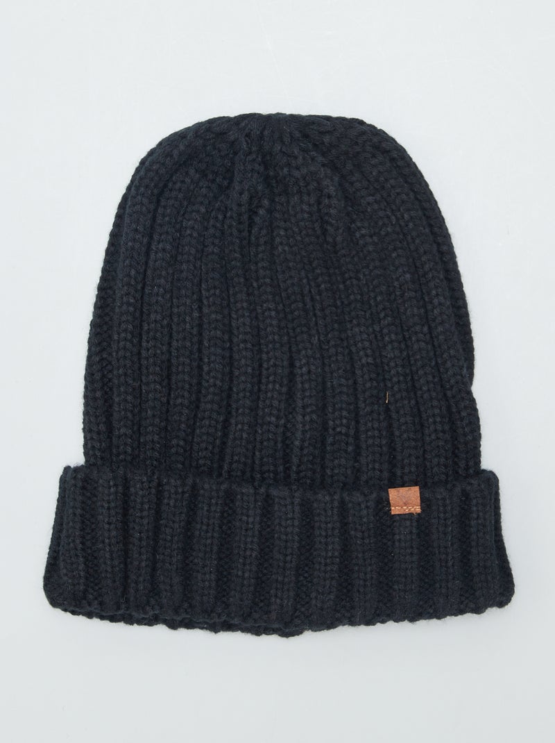 Bonnet en large maille côtelée Noir - Kiabi