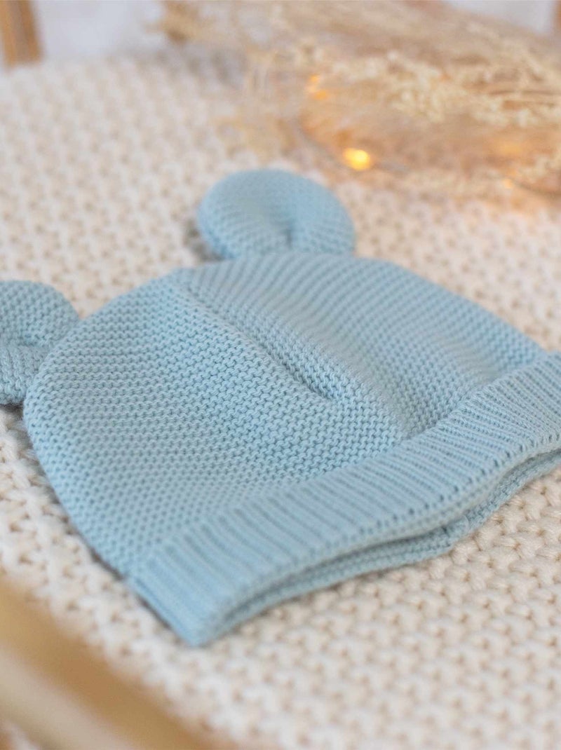 Bonnet en maille avec des petites oreilles Bleu - Kiabi