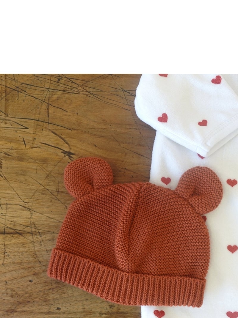Bonnet En Maille Avec Des Petites Oreilles Rouge brique - Kiabi