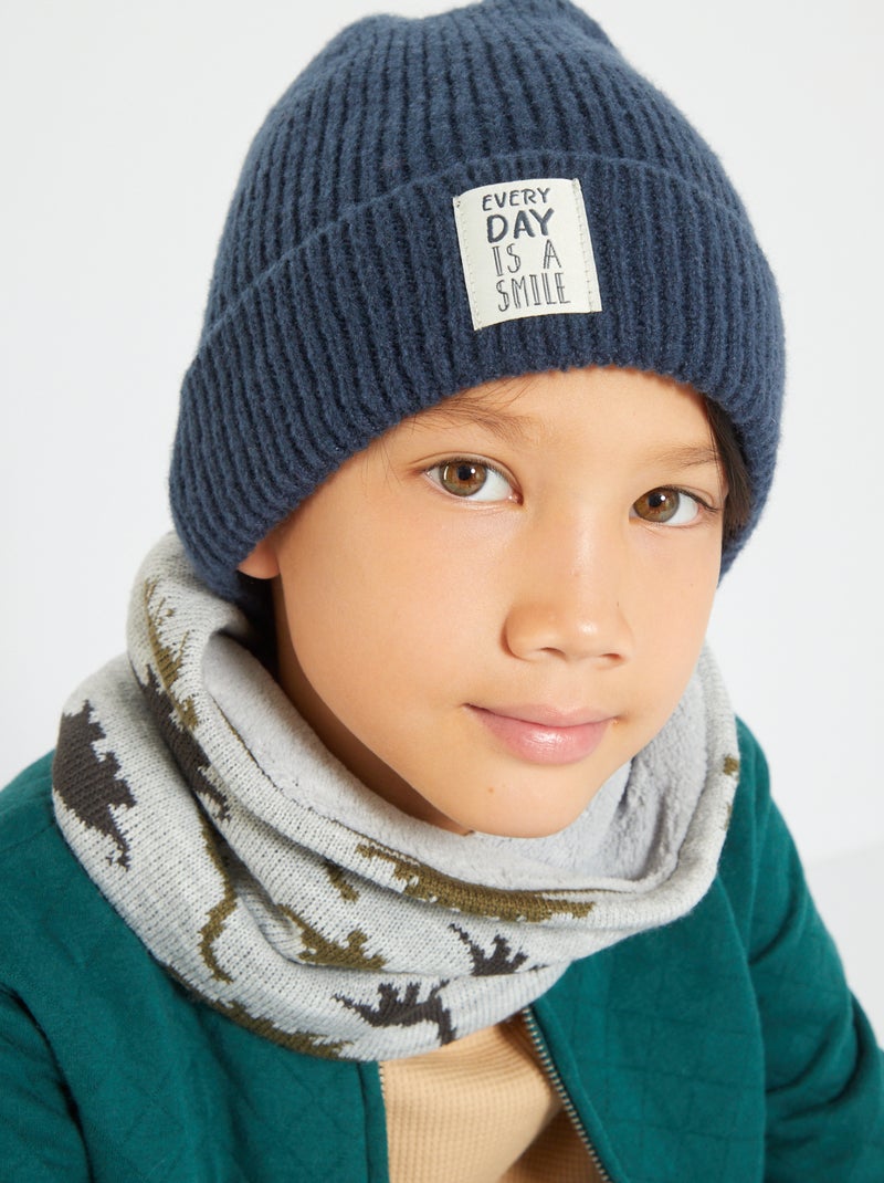 Bonnet en maille avec étiquette brodée Bleu marine - Kiabi