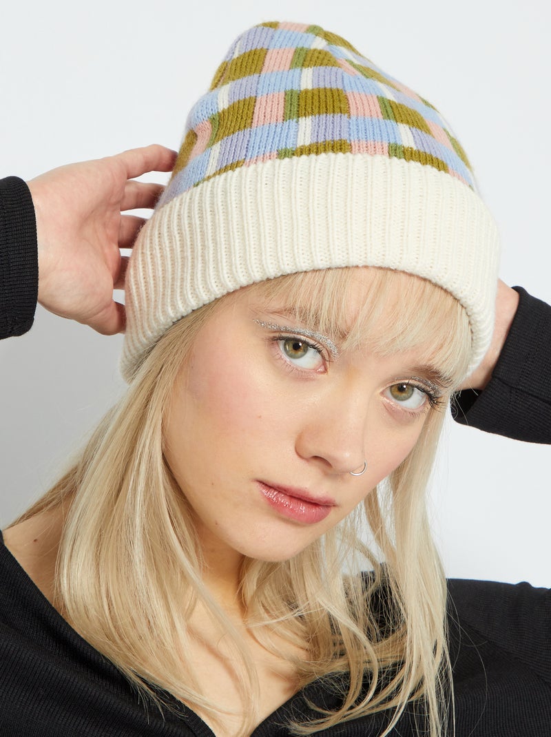 Bonnet en maille avec fantaisie multicolore - Kiabi