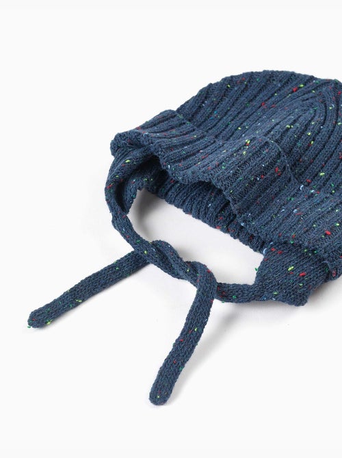 Bonnet en maille avec fils colorés et liens à nouer - Kiabi