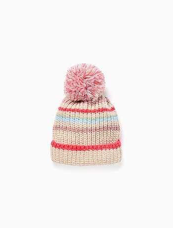 Bonnet en maille avec jacquard et pompon