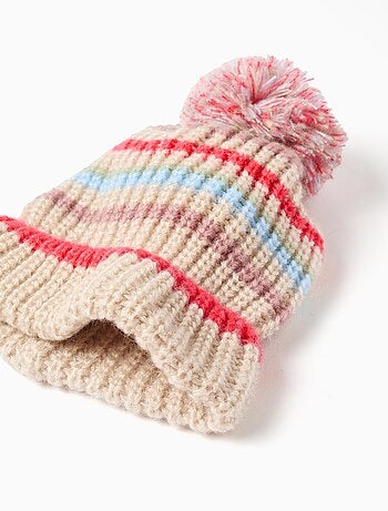 Bonnet en maille avec jacquard et pompon