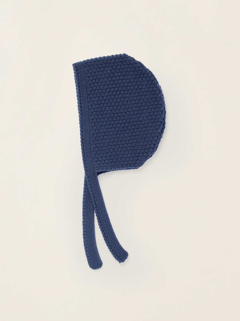 Bonnet en Maille avec Lanières Latérales Bleu foncé - Kiabi