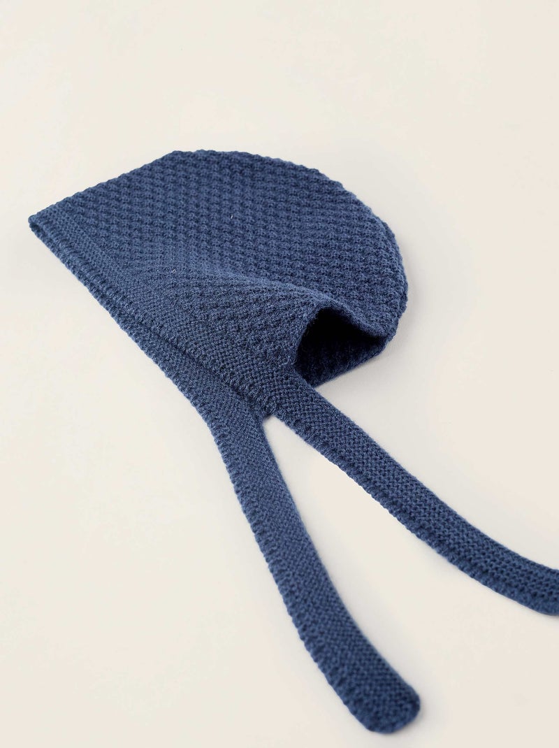 Bonnet en Maille avec Lanières Latérales Bleu foncé - Kiabi