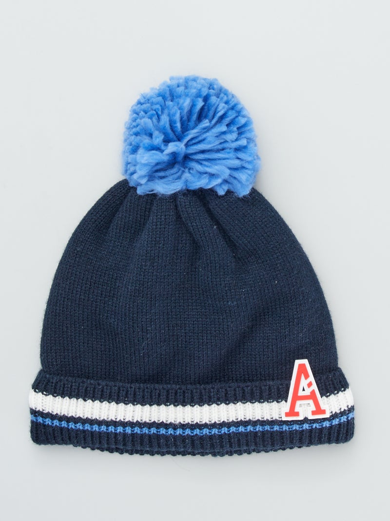Bonnet en maille avec lettre fantaisie Bleu marine - Kiabi
