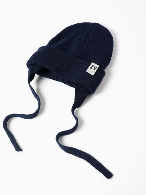 Bonnet en maille avec lien à nouer et cache-oreilles - Kiabi
