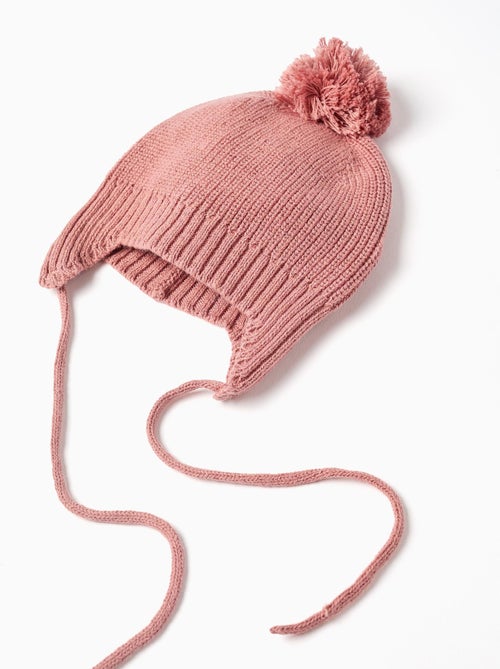 Bonnet en maille avec lien à nouer et pompon - Kiabi