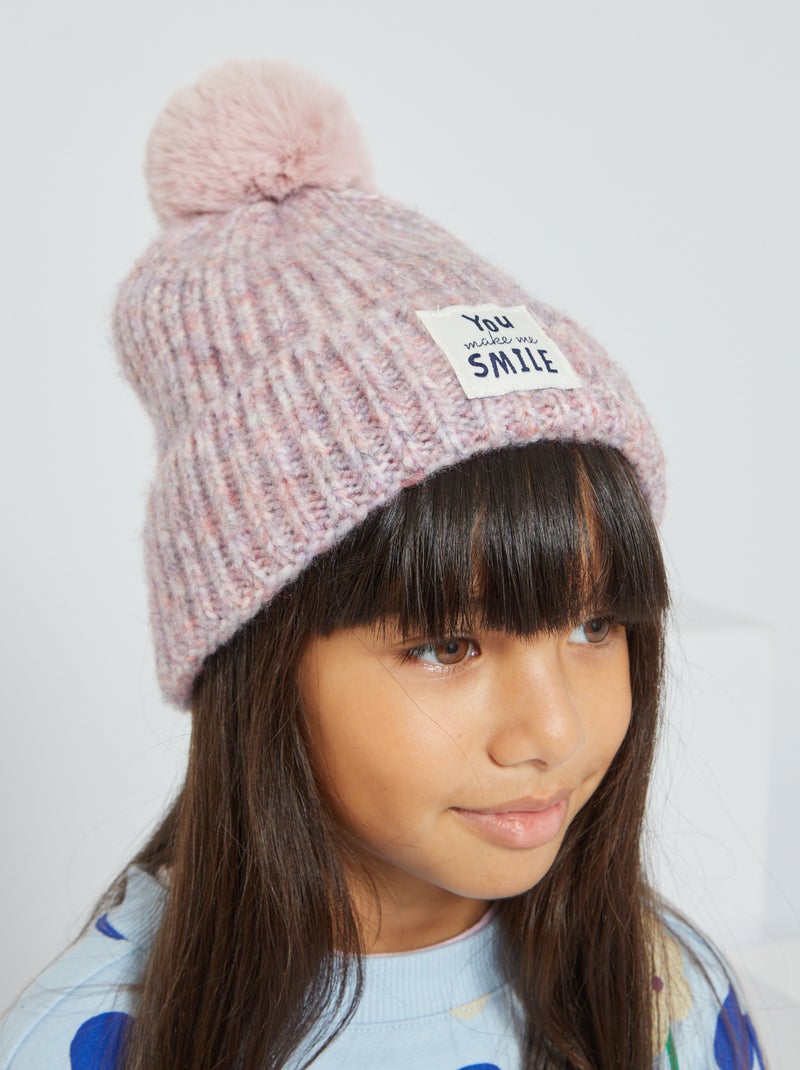 Bonnet en maille avec pompon VIOLET - Kiabi
