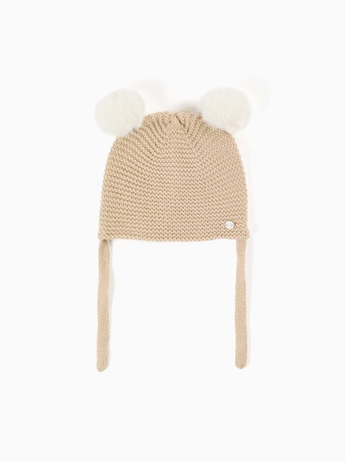 Bonnet en maille avec pompons et liens à nouer - Kiabi