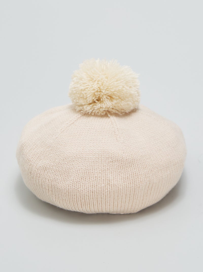 Bonnet en maille avec ponpom Beige - Kiabi