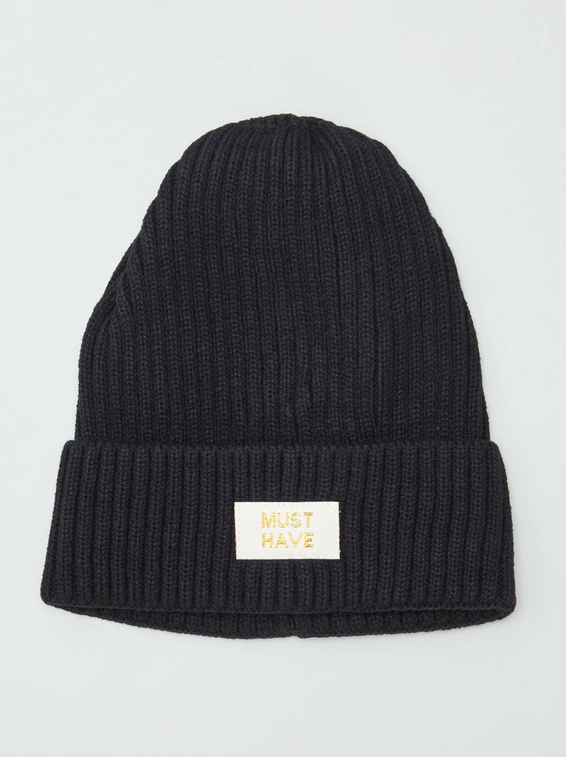 Bonnet en maille côtelé Noir - Kiabi