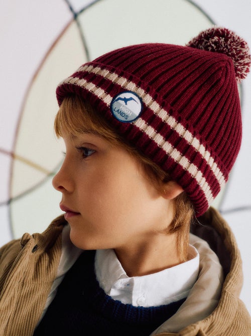 Bonnet en maille côtelée avec pompon - Kiabi