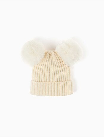Bonnet en maille côtelée avec pompons