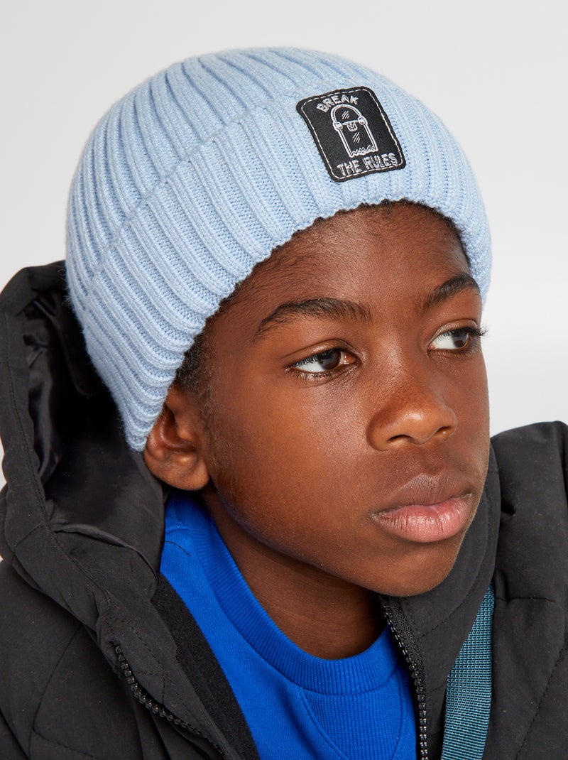 Bonnet en maille côtelée Bleu - Kiabi