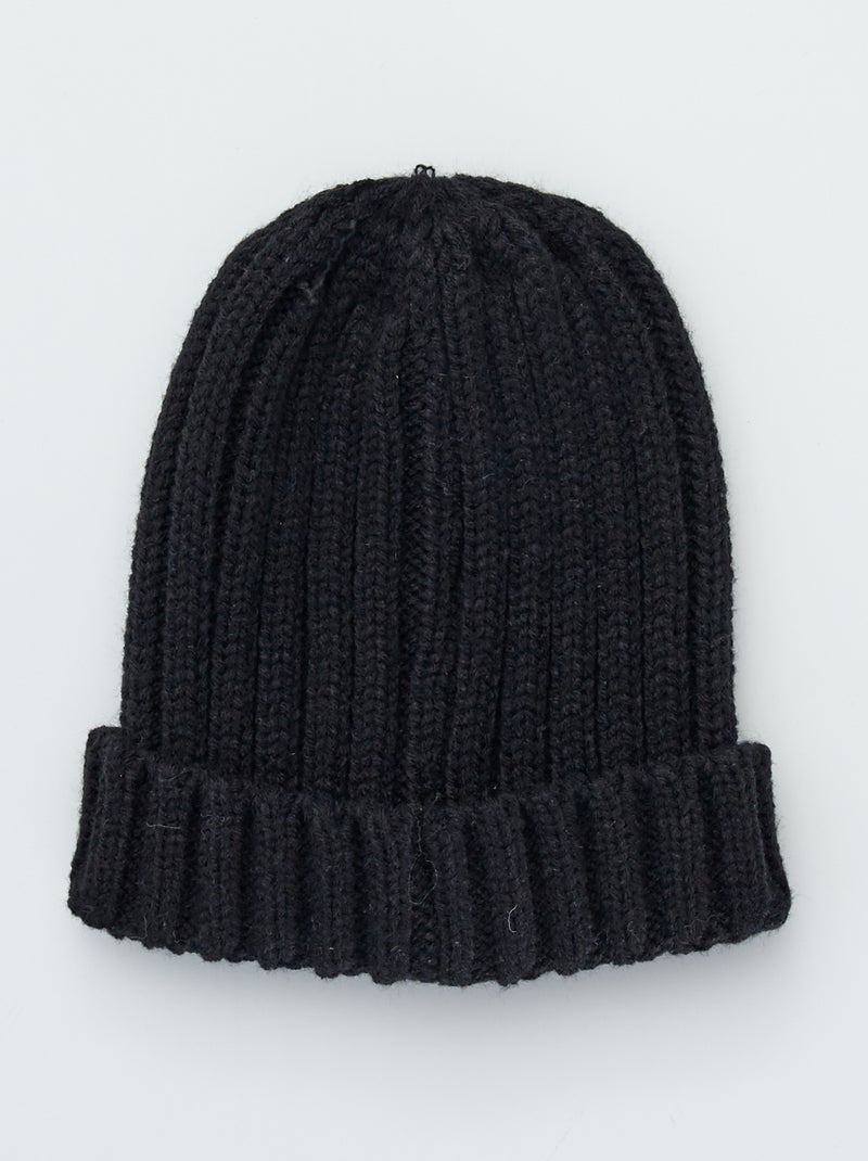 Bonnet en maille côtelée noir - Kiabi