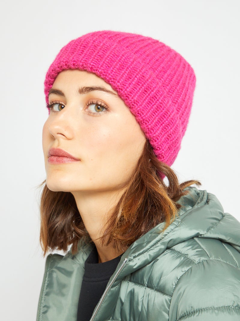 Bonnet en maille côtelée rose - Kiabi