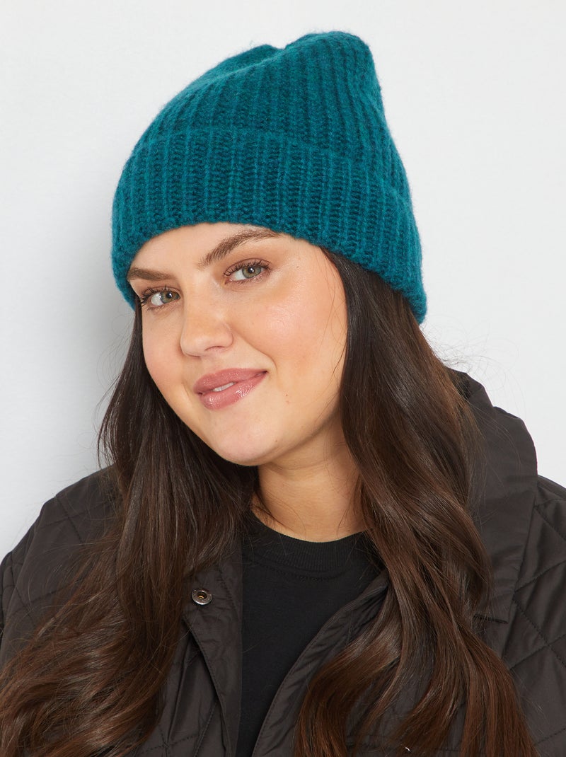 Bonnet en maille côtelée Vert - Kiabi