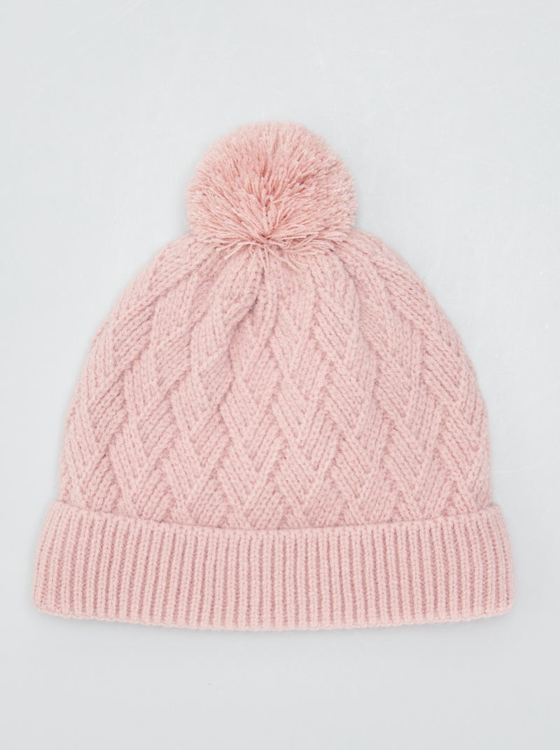 Bonnet en maille fantaisie Rose - Kiabi