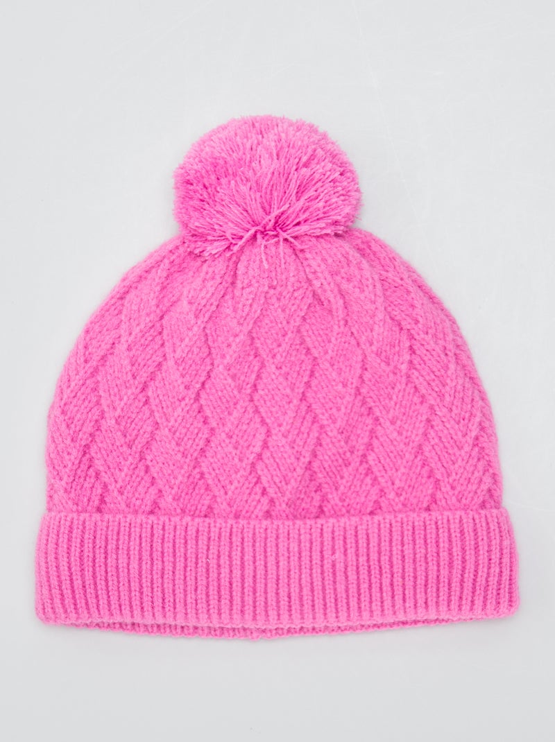 Bonnet en maille fantaisie Rose - Kiabi