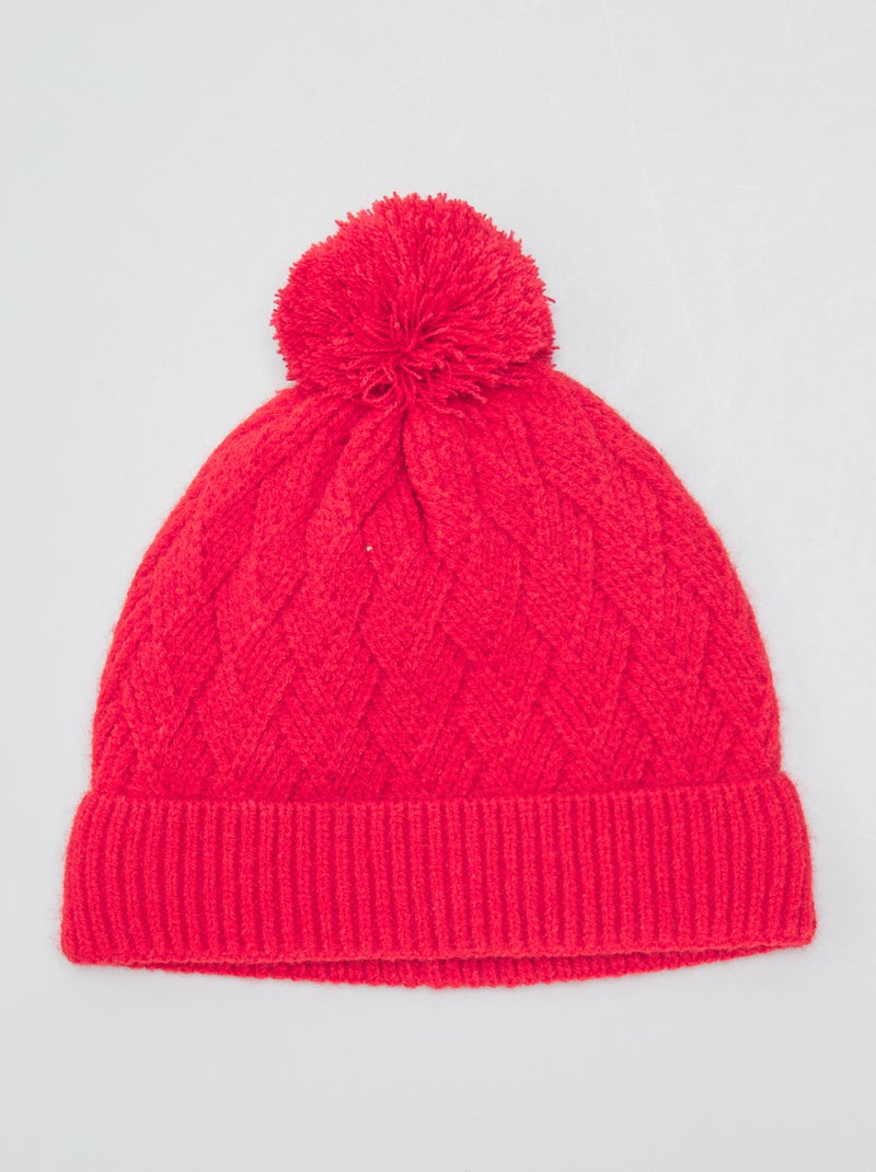 Bonnet en maille fantaisie Rouge - Kiabi