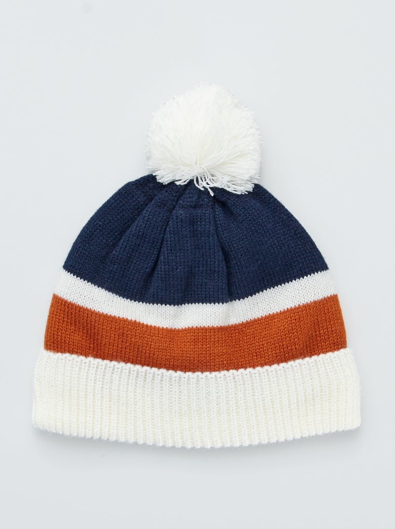 Bonnet en maille jersey Blanc/bleu/orange - Kiabi