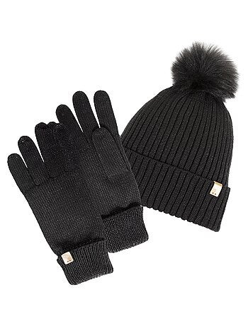 Bonnet En maille recyclée, chaud, doublé polaire recyclé, pompom femme Isotoner