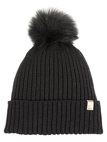 Bonnet En maille recyclée, chaud, doublé polaire recyclé, pompom femme Isotoner
