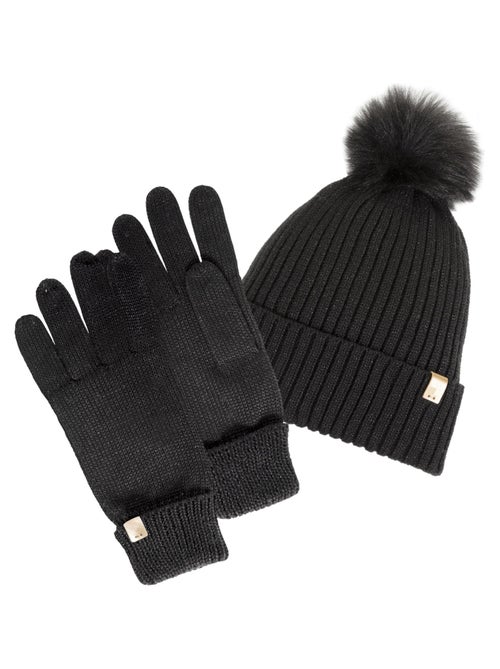Bonnet En maille recyclée, chaud, doublé polaire recyclé, pompom femme Isotoner - Kiabi