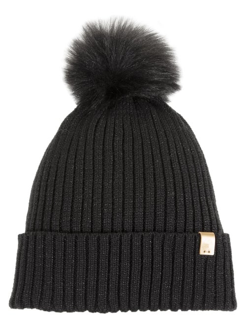 Bonnet En maille recyclée, chaud, doublé polaire recyclé, pompom femme Isotoner - Kiabi