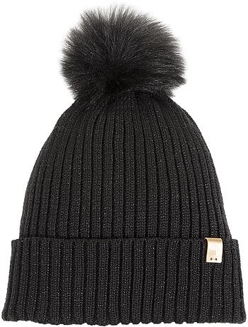 Bonnet en maille recyclée, chaud, doublé polaire recyclé, pompom femme