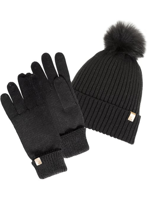 Bonnet en maille recyclée, chaud, doublé polaire recyclé, pompom femme - Kiabi