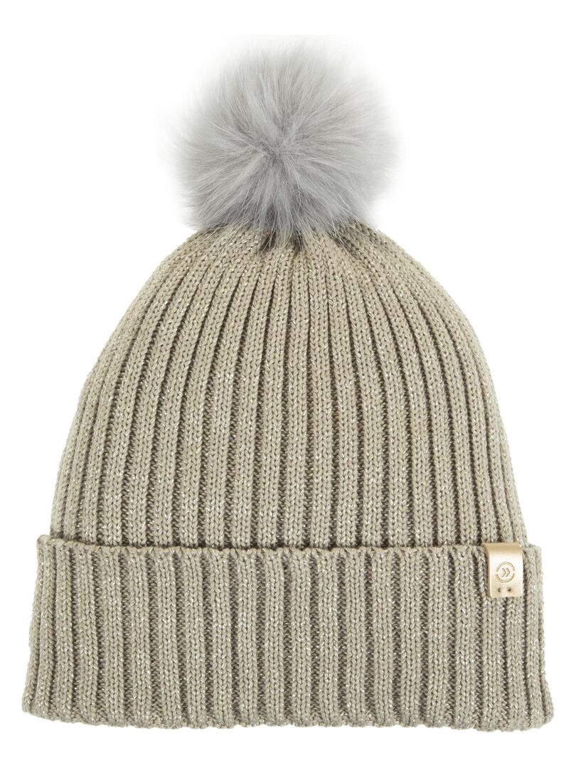 Bonnet Tricoté Doublé Avec Pompon En Fourrure Synthétique
