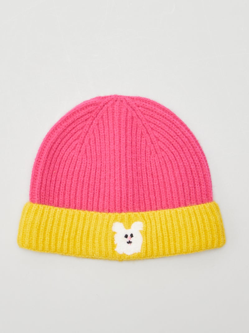 Bonnet en maille Rose/jaune - Kiabi