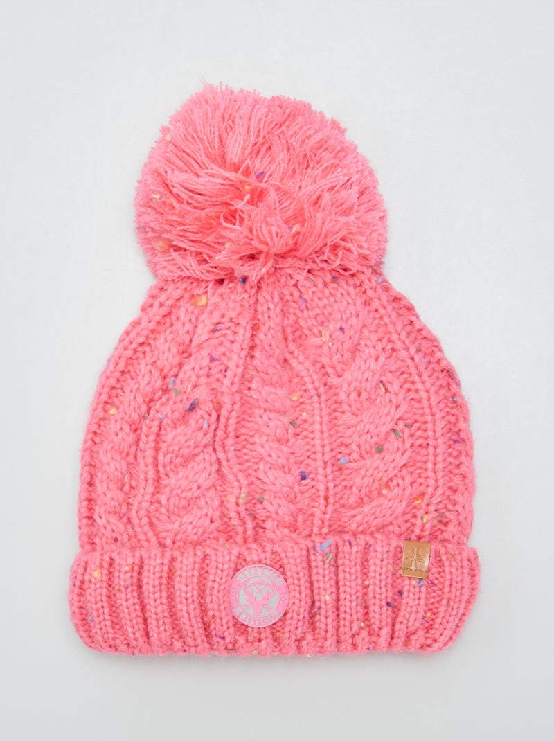 Bonnet en maille torsadée avec pompon Rose - Kiabi