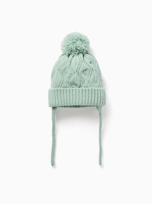 Bonnet en maille torsadée avec pompon - Kiabi