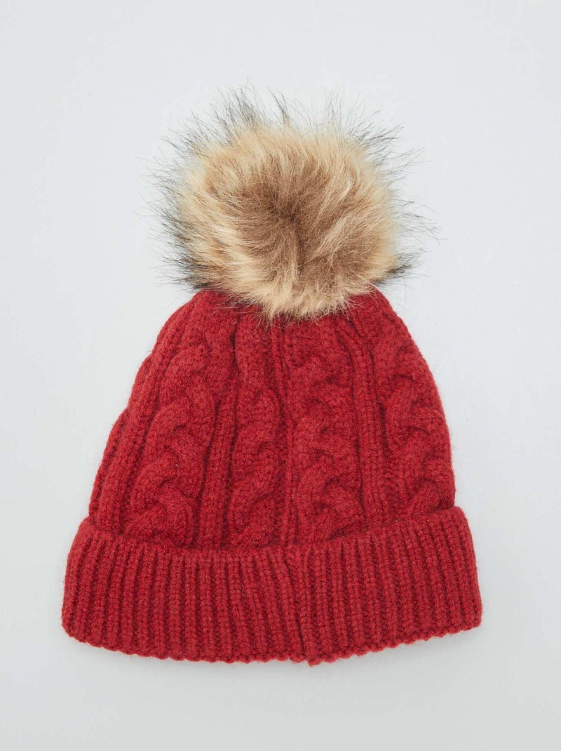 Bonnet en maille torsadée bordeaux - Kiabi