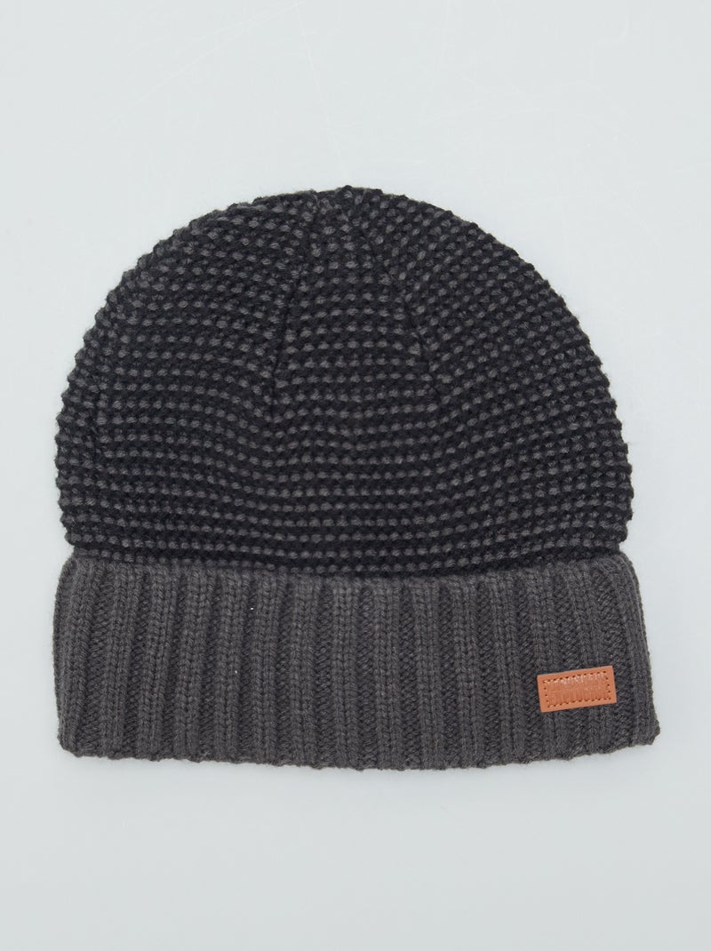 Bonnet en maille tricot avec pompon Gris - Kiabi