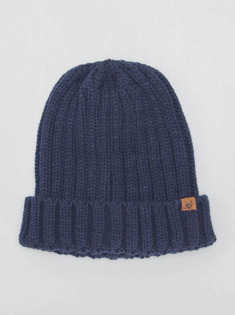 Bonnet en maille tricot Bleu marine - Kiabi